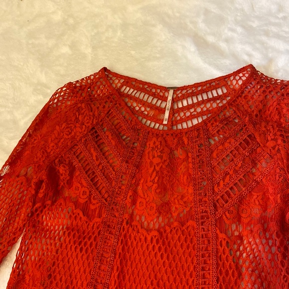 NWT Free People Pimento Red XS Lace Midi Dress - Picture 3 of 12